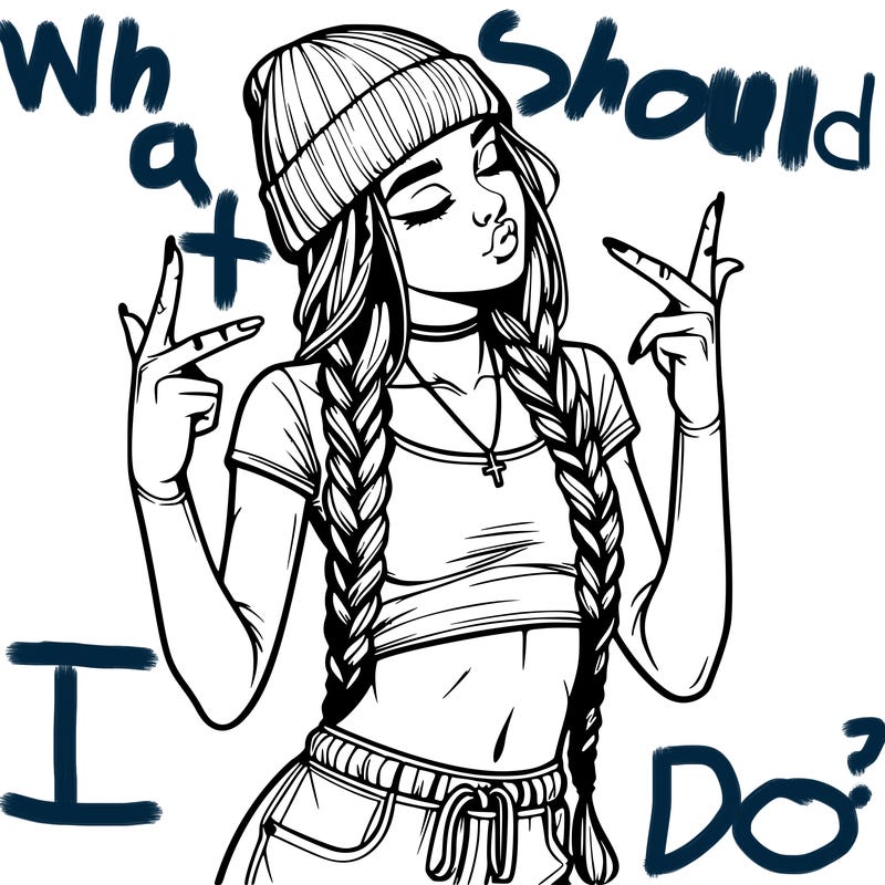 realistic teenage girl with braids and a beanie and crop top doing 🫶🏼