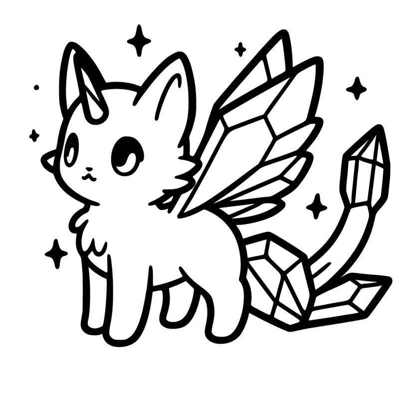 a crystal cat with crystal wings and horn