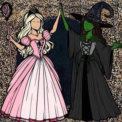 detailed realistic split of a princess and a witch