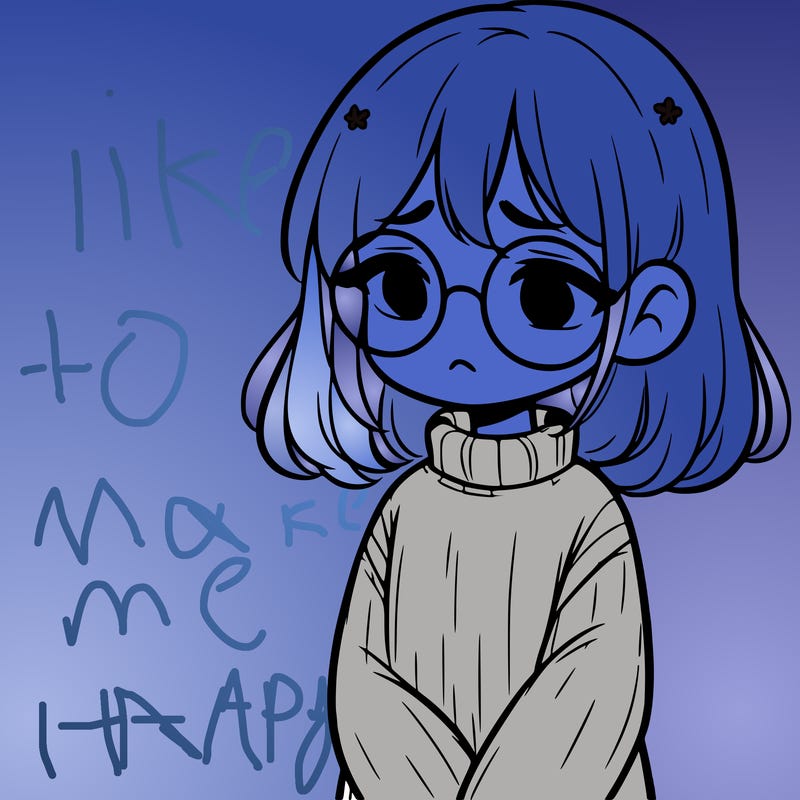 sad girl with glasses in a sweater