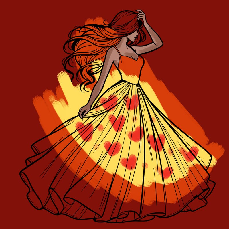 realistic woman with dress flowing in the wind