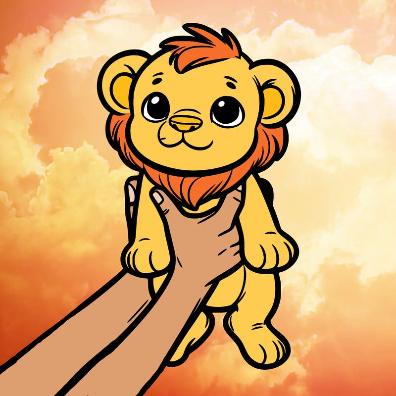 baby lion being held up