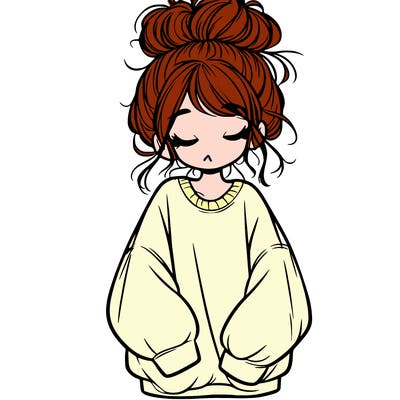 girl with baggy sweatshirt and messy bun
