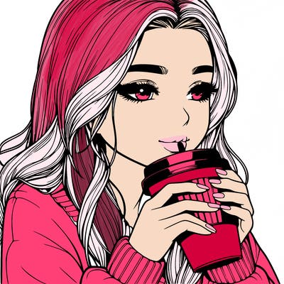 realistic girl drinking coffee