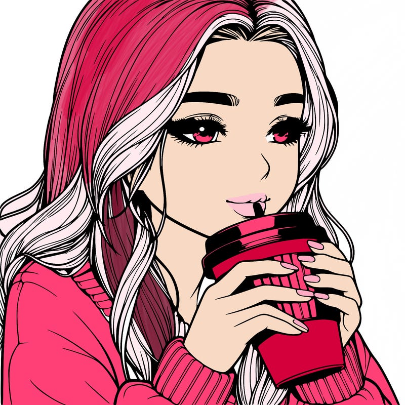 realistic girl drinking coffee
