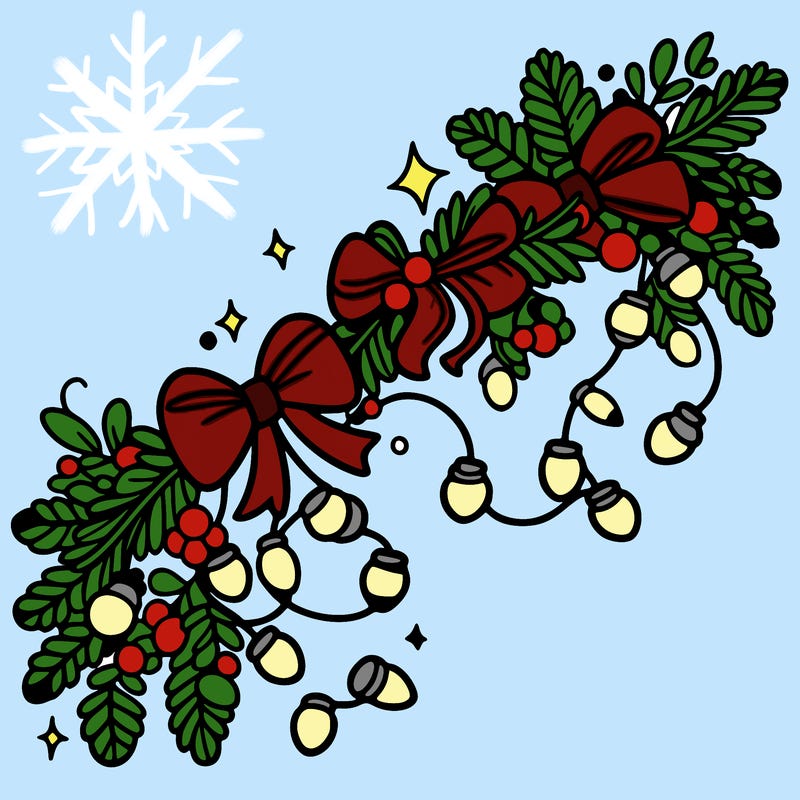 christmas garland: decorated with lights and ribbons..simple vector art