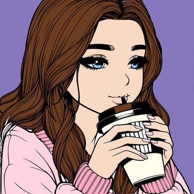 realistic girl drinking coffee