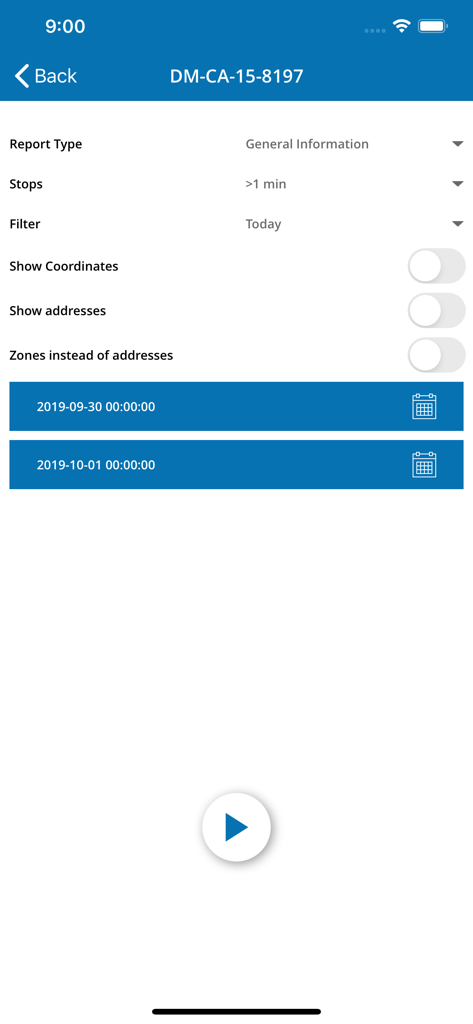 Easytrax GPS Tracking - Einstellungen zum Generieren von Fahrzeughistorienberichten in der Easytrax-App