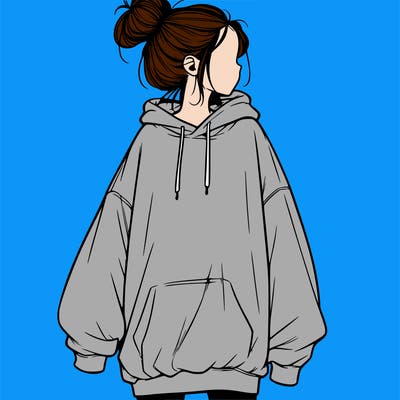 realistic girl with a oversized sweatshirt on and a bun