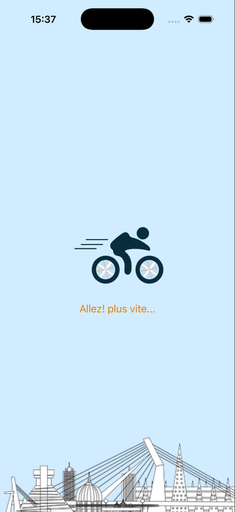 Fineo Pay - Fineo Pay app splash screen with a cyclist icon and city skyline illustration