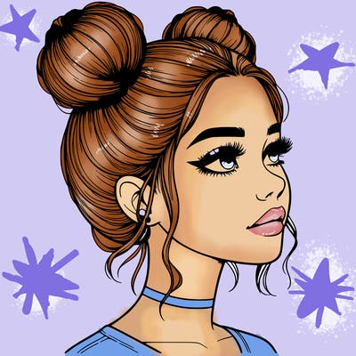 realistic girl with buns on the top of her head