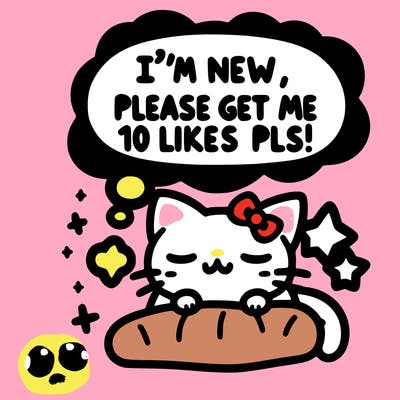 kitty taking a nap dream talking and saying "i'm new, please get me at least 10 likes pls!!"