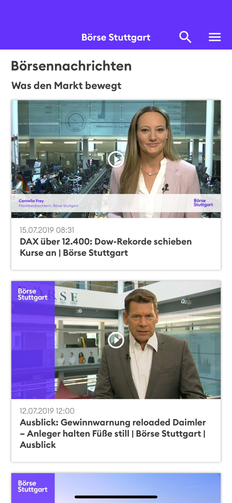 Börse Stuttgart App - Feed di notizie di borsa con report video nell'app Boerse Stuttgart