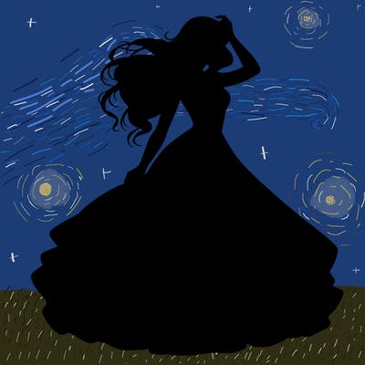 realistic woman with dress flowing in the wind