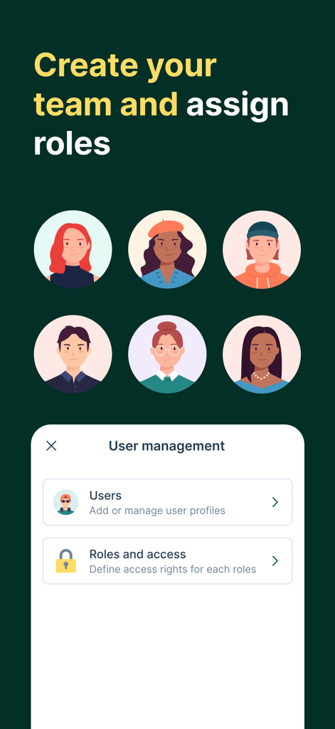 Tunder POS 앱은 팀 생성 및 직원 역할 할당을 위한 사용자 관리 인터페이스입니다.