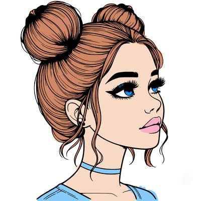realistic girl with buns on the top of her head