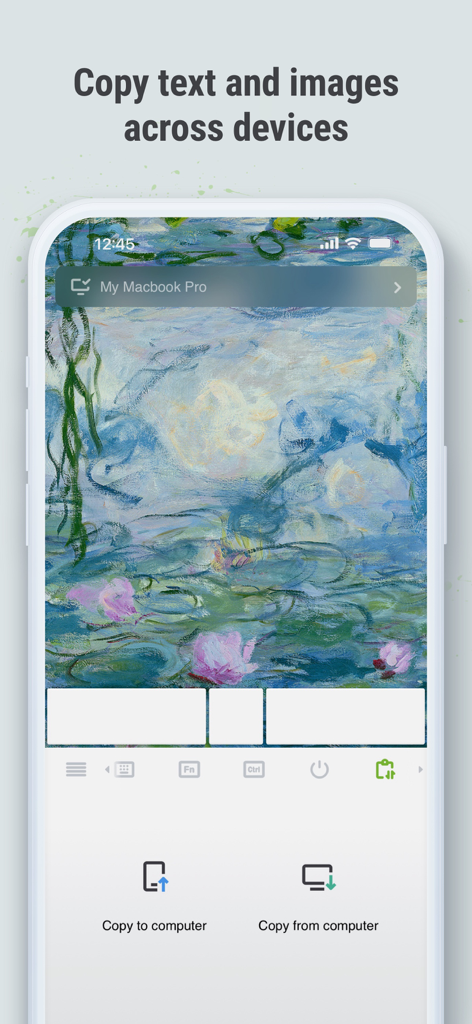 Remote Mouse - Remote Mouse mobile interface demonstrating the ability to copy text and images across devices