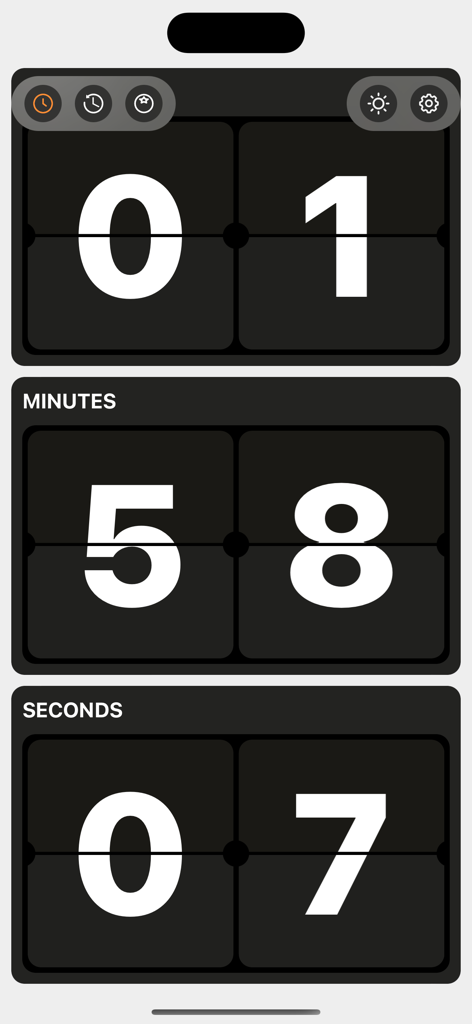 FlipClock: Always On Display - Vertical flip clock display showing hours minutes and seconds in dark mode
