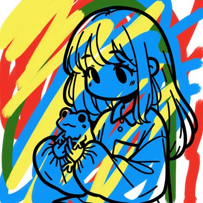 girl with long hair and a oversized shirt. and she is holding a frog