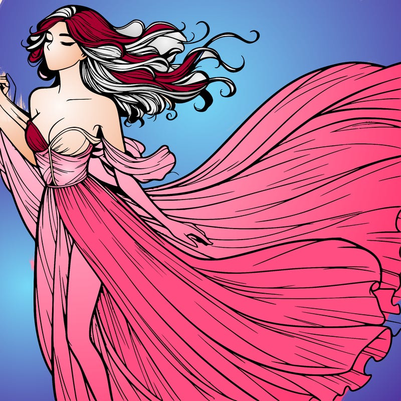 realistic woman in dress flowing the the wind