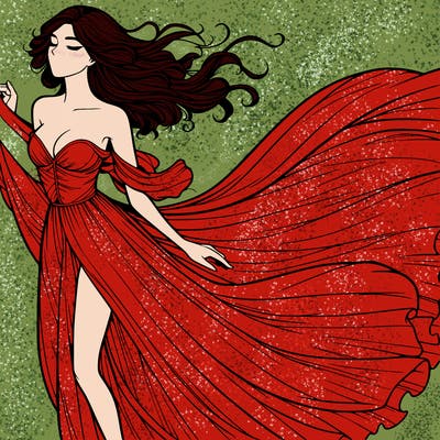 realistic woman in dress flowing the the wind