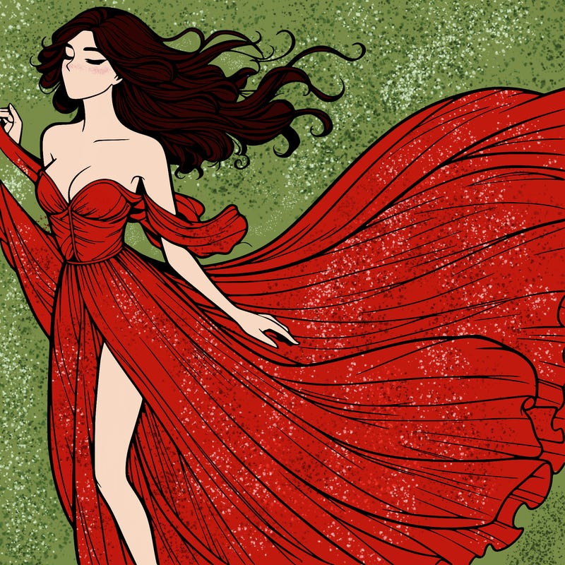 realistic woman in dress flowing the the wind