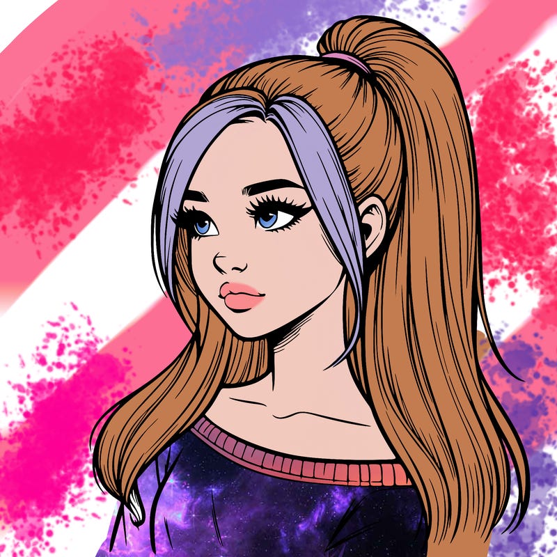 realistic girl with a high ponytail