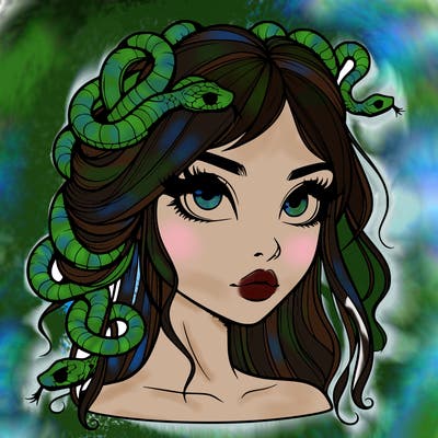 realistic girl with snakes in hair