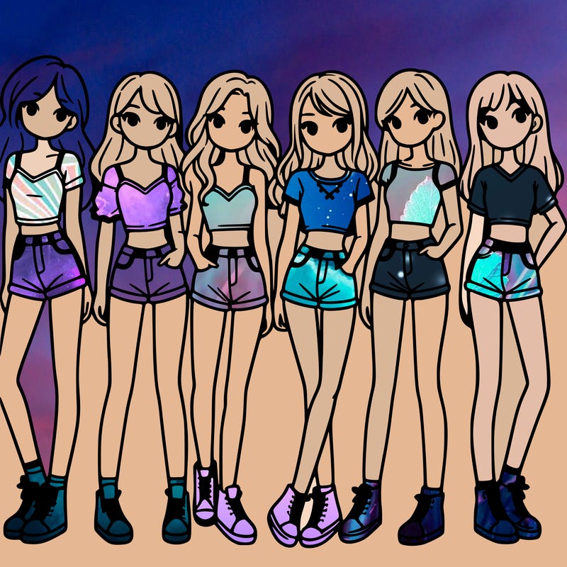 a group of girls wearing crop tops and shorts