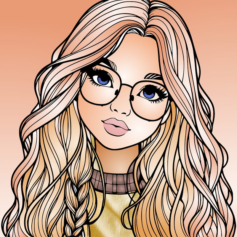 girl with long hair and freckles and glasses realistic