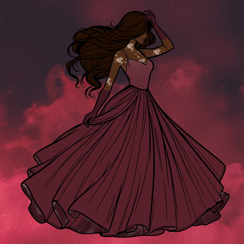 realistic woman with dress flowing in the wind