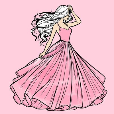 realistic woman with dress flowing in the wind