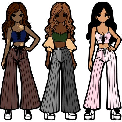 girls with flare pants and crop tops realistic