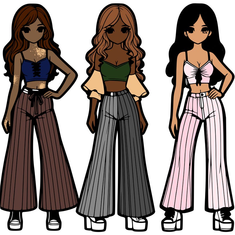 girls with flare pants and crop tops realistic