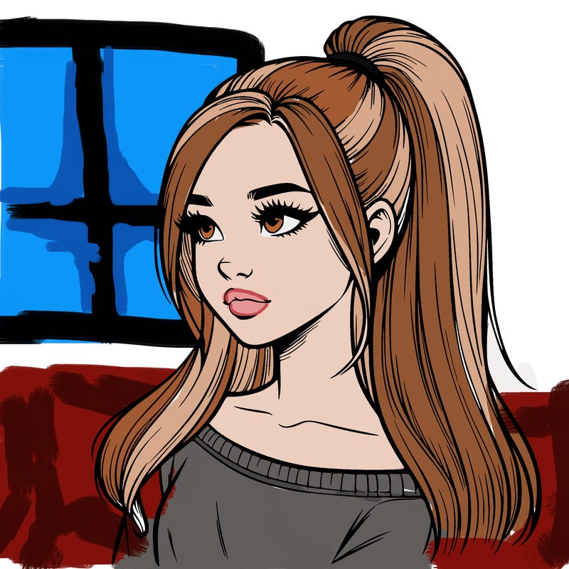 realistic girl with a high ponytail