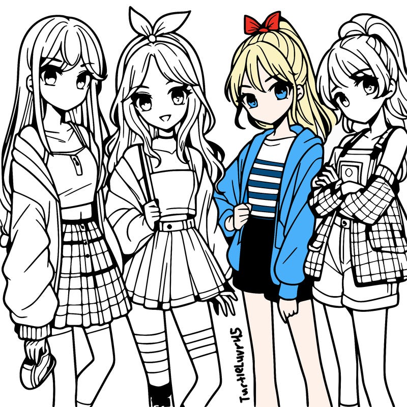 teen manga girls group of 4