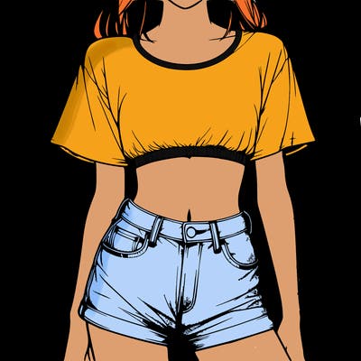 relistic girl with a cropped t shirt and jean shorts