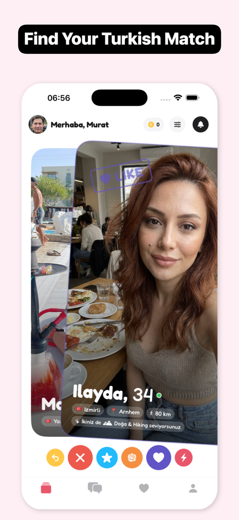 Lokum: Turkish Dating & Love - Interface of the Lokum dating app showing a user profile for finding a Turkish match.