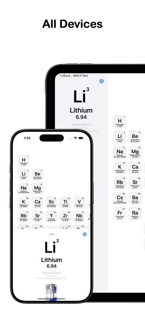 Chemistry Periodic Table 2026 - Interfaz de la aplicación Chemistry Periodic Table 2026 mostrada en pantallas de iPhone y iPad