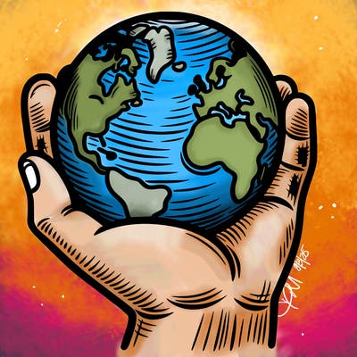 hand holding earth