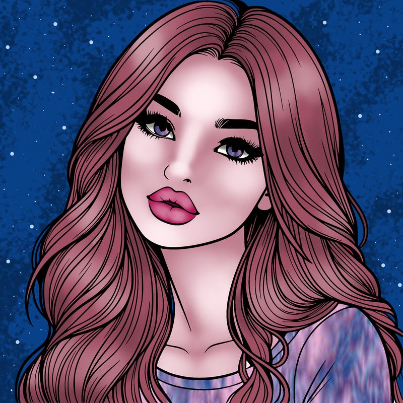 realistic girl with hair on her hair and lips