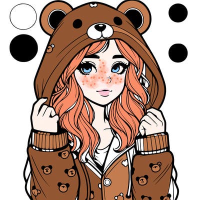 realistic girl in a animal pjs hoodie