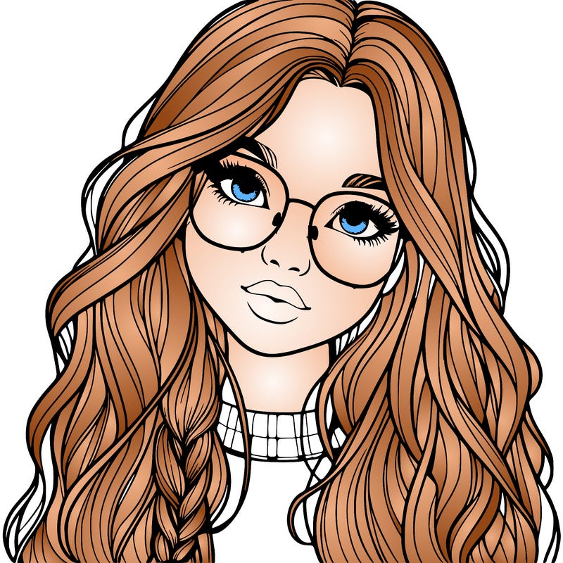 girl with long hair and freckles and glasses realistic