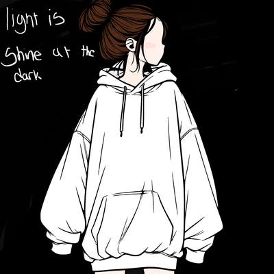 realistic girl with a oversized sweatshirt on and a bun