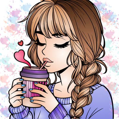 realistic girl drinking coffee