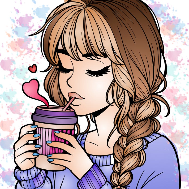 realistic girl drinking coffee