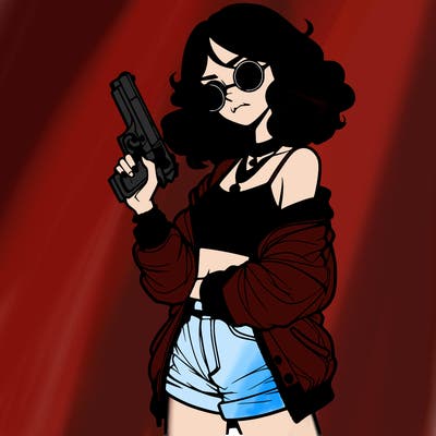 stylish teenage girl with gun