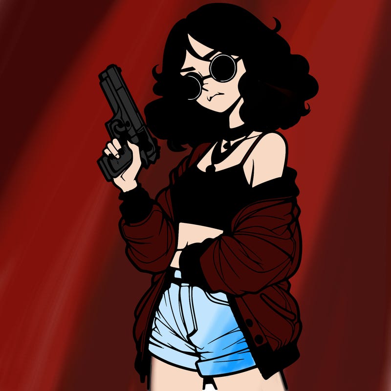 stylish teenage girl with gun