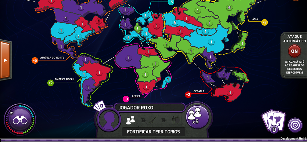 War - Grow - Una captura de pantalla del juego para móviles War - Grow que muestra un tablero de estrategia global con territorios coloridos.