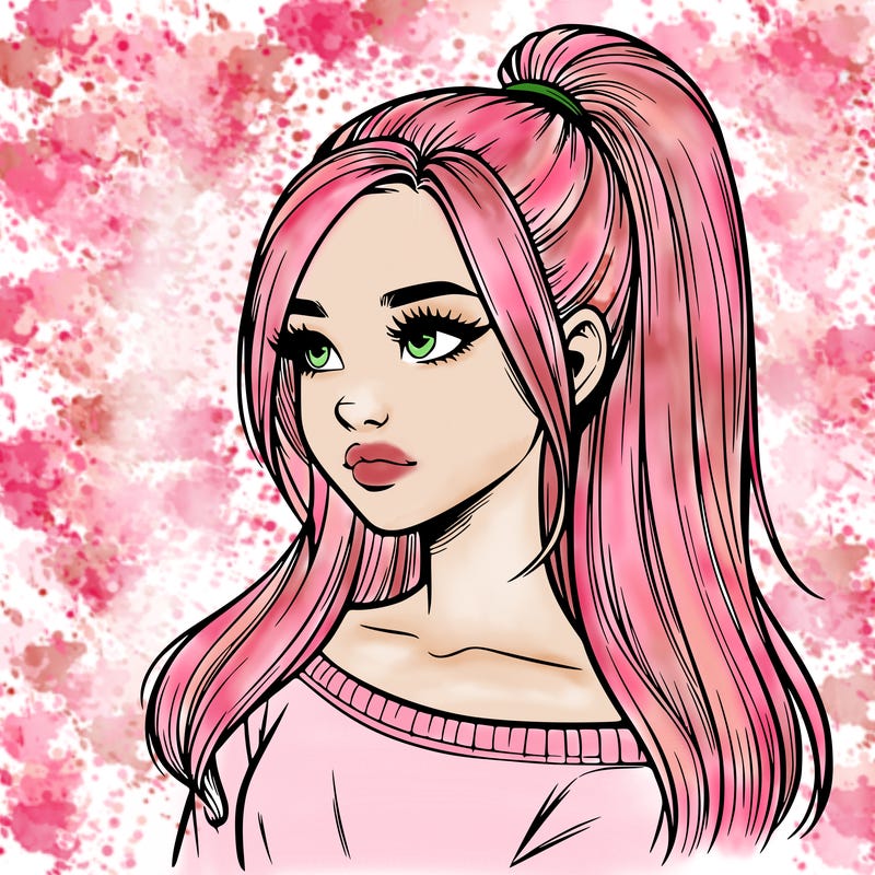 realistic girl with a high ponytail